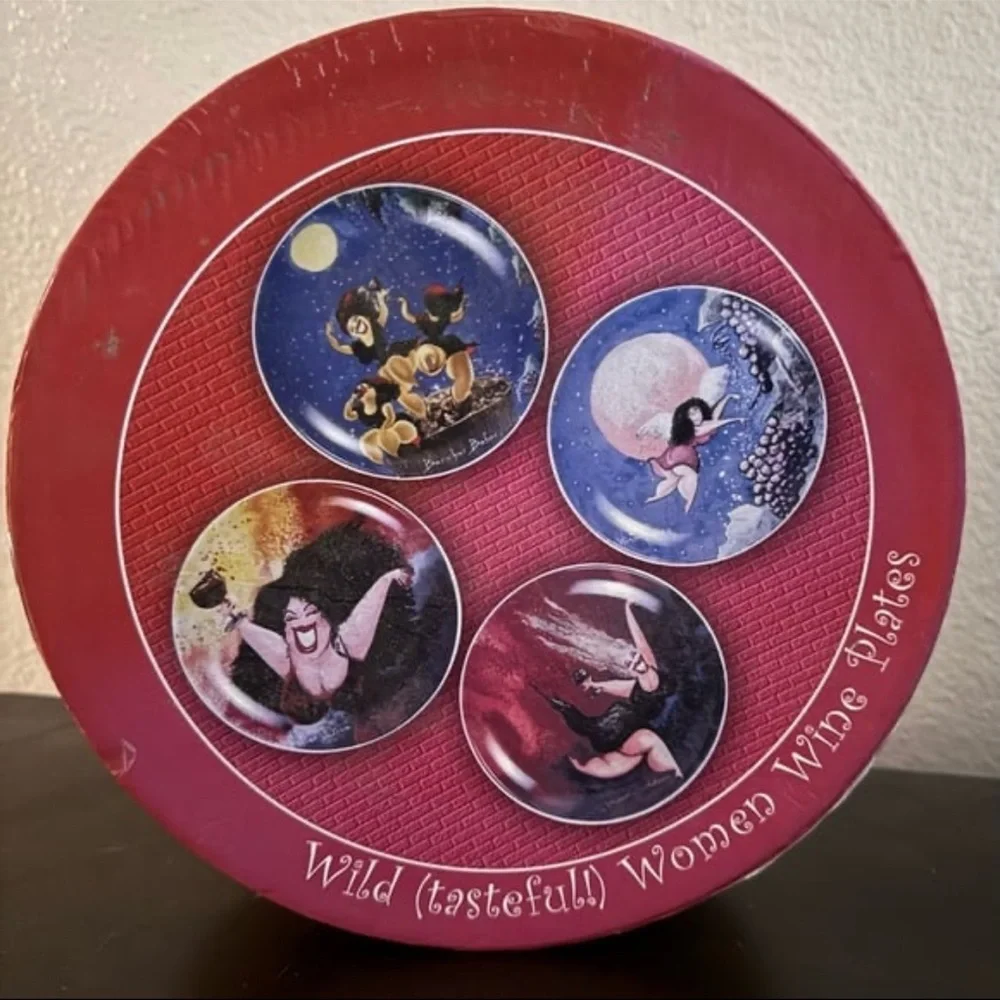 Jill Neal Wild Women Wine Plates Set of 4 | Ceramic Dessert Plates 7.5